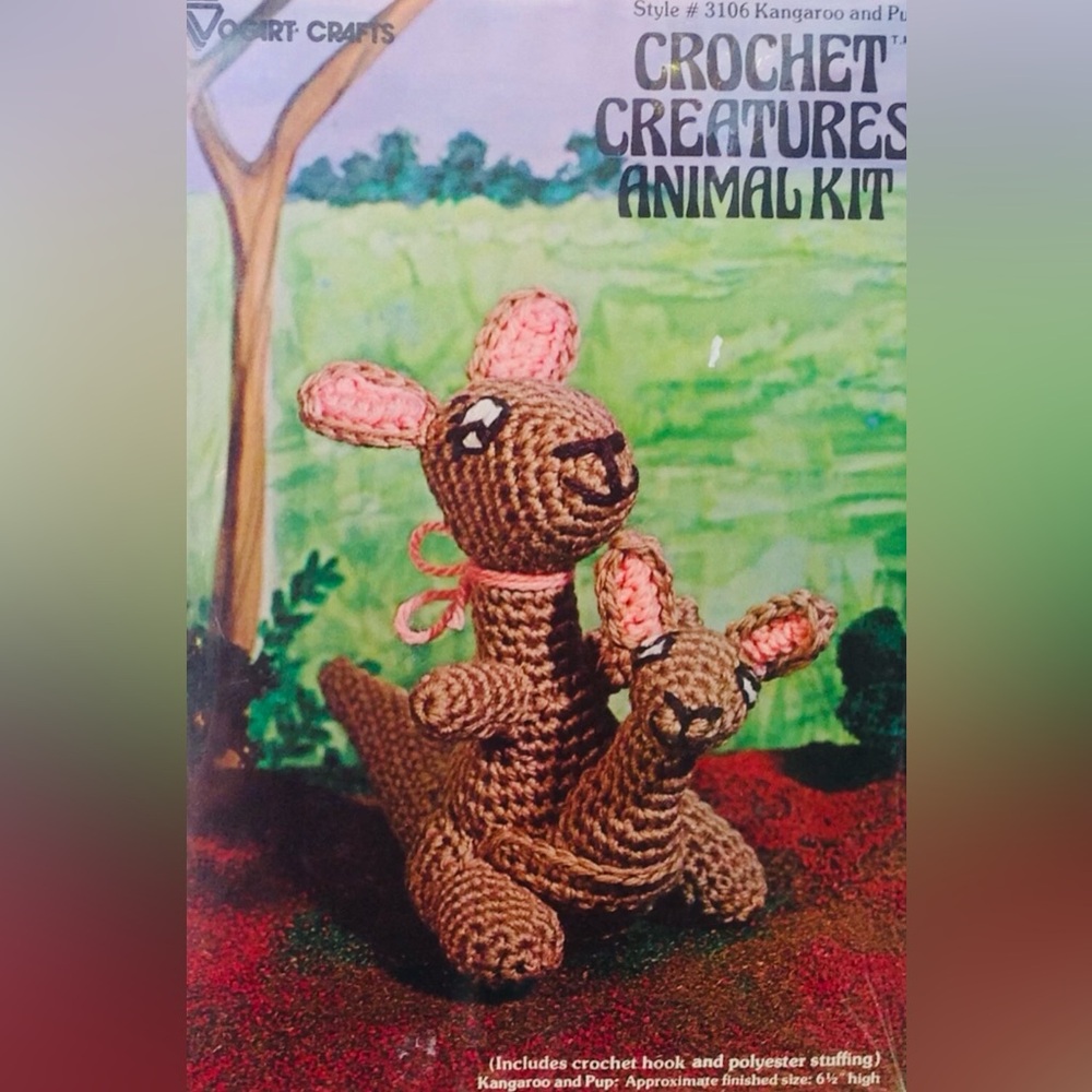 Vogart Crochet Kit Kangaroo & Pup Creatures Sealed Box #3106 + Camel Bonus Kit